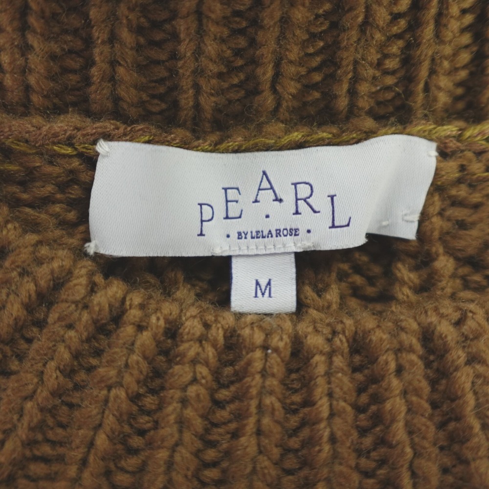 Pearl Lela Rose Sweater Brown Cable Knit Fringe Detail Wool Blend - Picture 3 of 11
